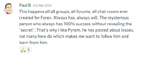 Trader testimonial showing profits